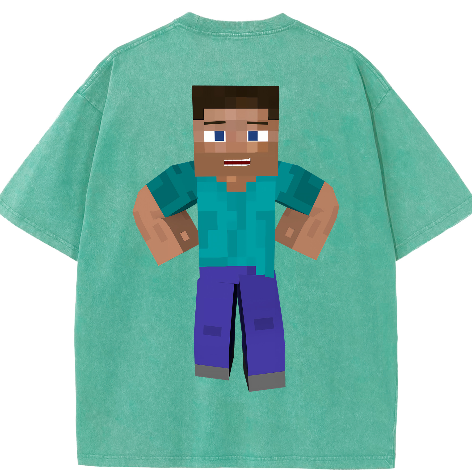 （画像用） マインクラフト ブロックの世界 Minecraft MC Block world 綿100% ヴィンテージ風 半袖Tシャツ（背面プリント）
